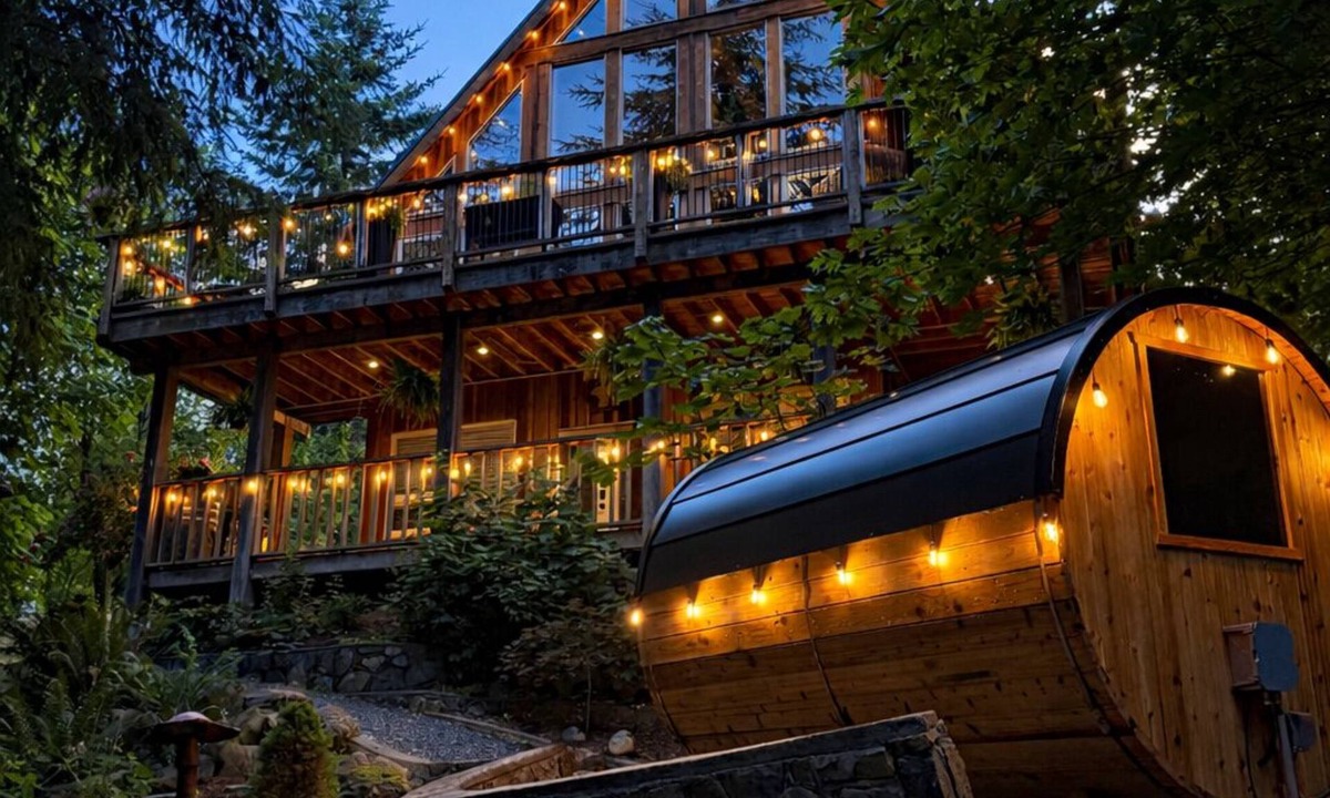 Otter Point Apartment | Private creekside retreat with sauna, fire pit & rain shower.