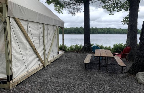 Naples RV Rental | Pet-Friendly Glamping Vacations at this Waterfront Safari Tent in Naples, Maine