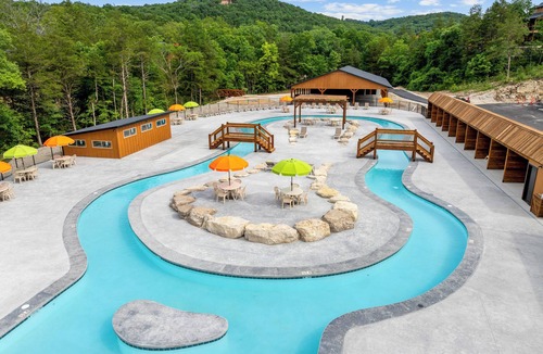 Hollister Cabin | Resort Cabin with Hot Tub, Fire Pit, Game Table! Indoor Pool and Much More!