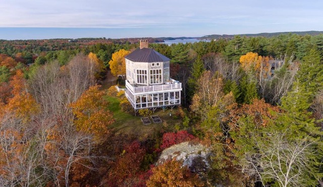 Bayfront home with 270-degree views, large deck & porch - near Popham Beach