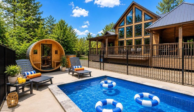 Heated Pool ColdPlunge Sauna HotTub Firepit Playground Arcade Heart of Hochatown