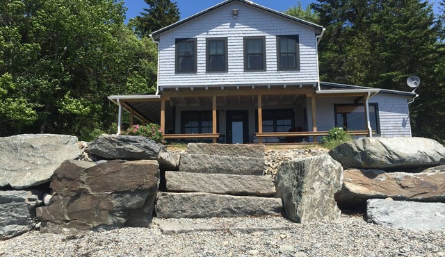 Ocean-Beach Front Cottage on Blue Hill Bay w/Mt Desert Island on the Horizon.