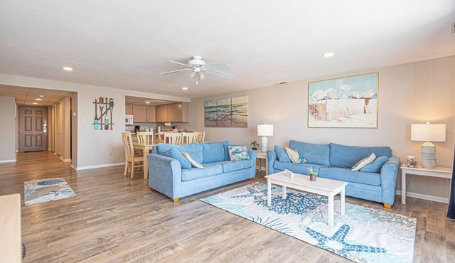 Stylish, spacious 2 bedroom condo with free WiFi, an indoor pool, and HBO channels located uptown near mini golf and movie theater and only a block to the beach!